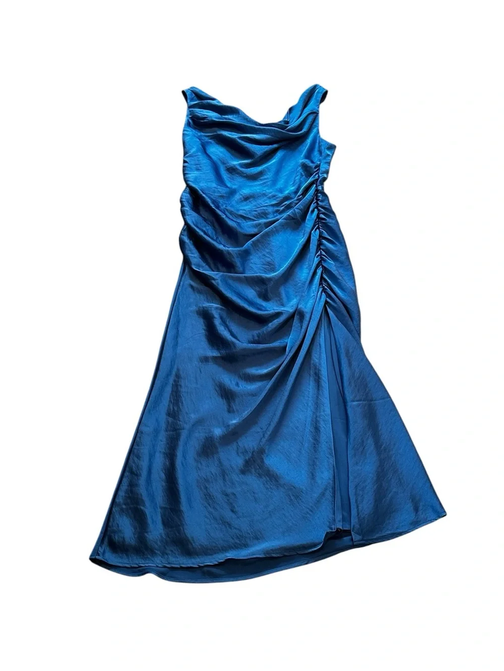 Abercrombie & Fitch Cowl Neck Maxi Dress Blue Satin Evening Party Minimalist